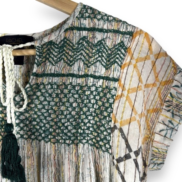 RACHEL Rachel Roy Metallic Embroidered Peasant Top, Neutral Multi, Size Small - Picture 7 of 10